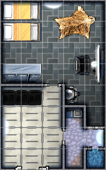 A grid map for a TTRPG that shows a luxury apartment.