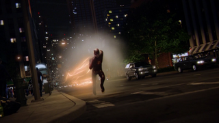 The Flash charges up his supersonic punch